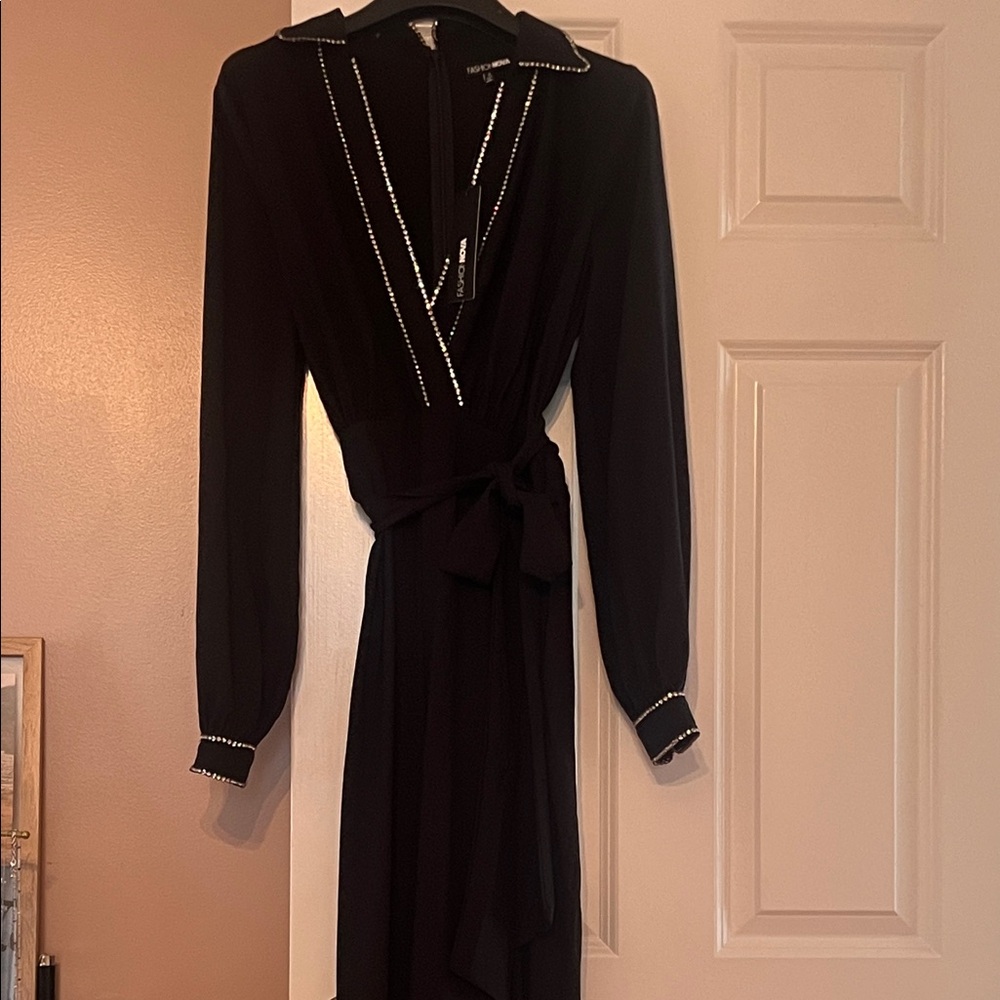Fashion Nova Black Jumpsuit with Silver Details